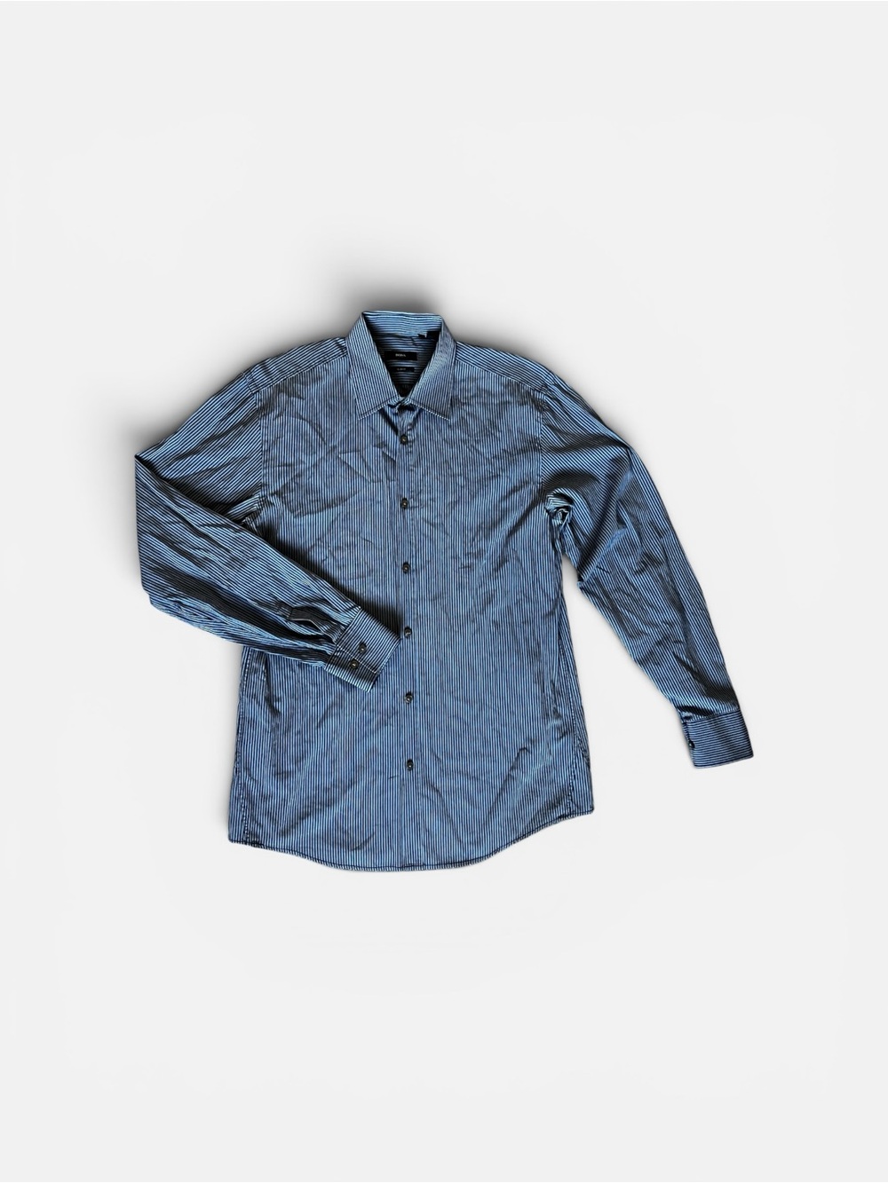 Boss Hugo Boss Men’s Navy and Blue Pinstripe Long-Sleeve Going Out Dress Shirt